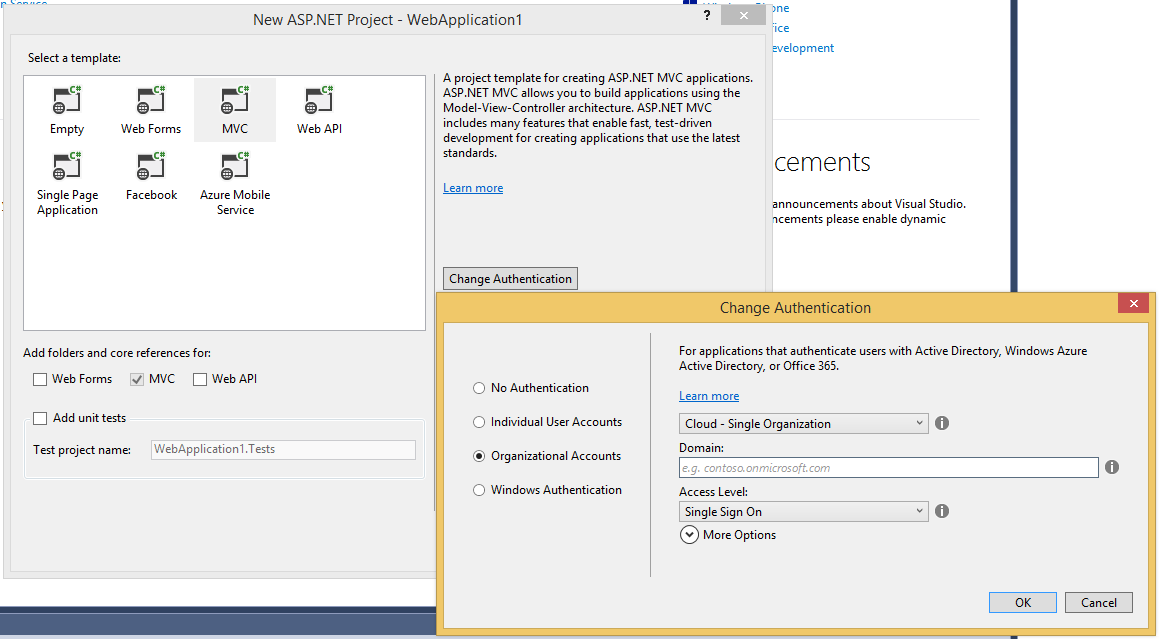 ASP.NET Organizational Authentication option